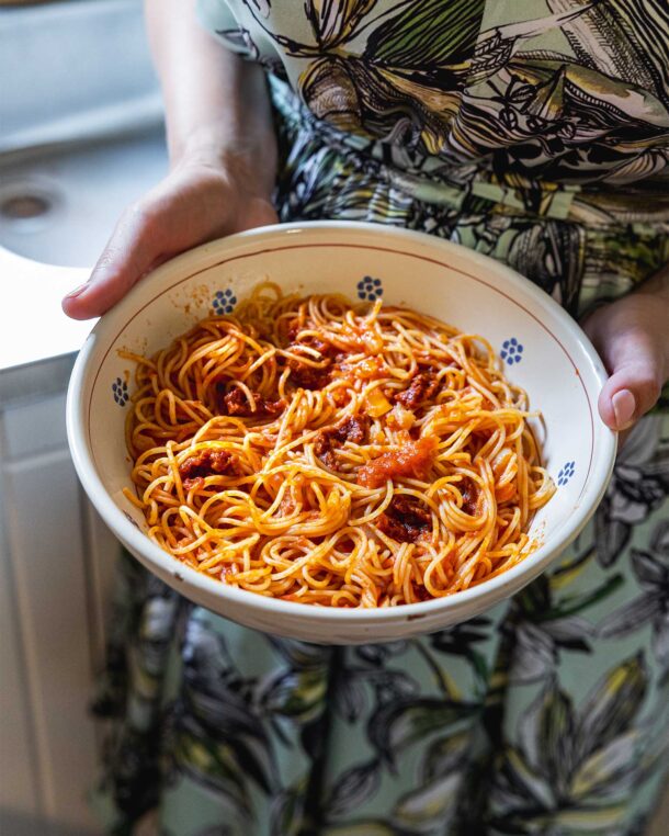 Spaghetti all’ nduja– Σπαγκέτι με αλλαντικό nduja di Spilinga